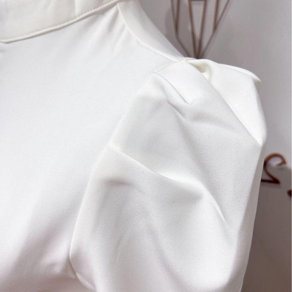 French Chic Stand-Up Collar Slim Lantern Sleeve Dress