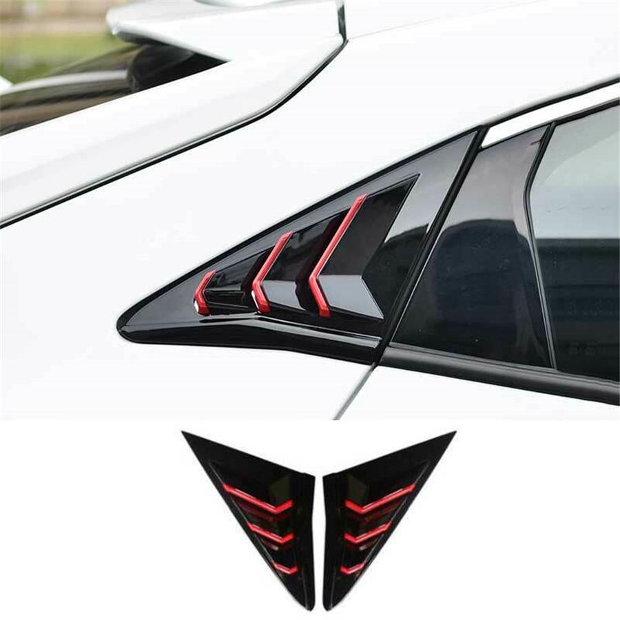 For 2016-2021 Honda Civic Hatchback Rear Side Vent Window Louver Cover Black+Red