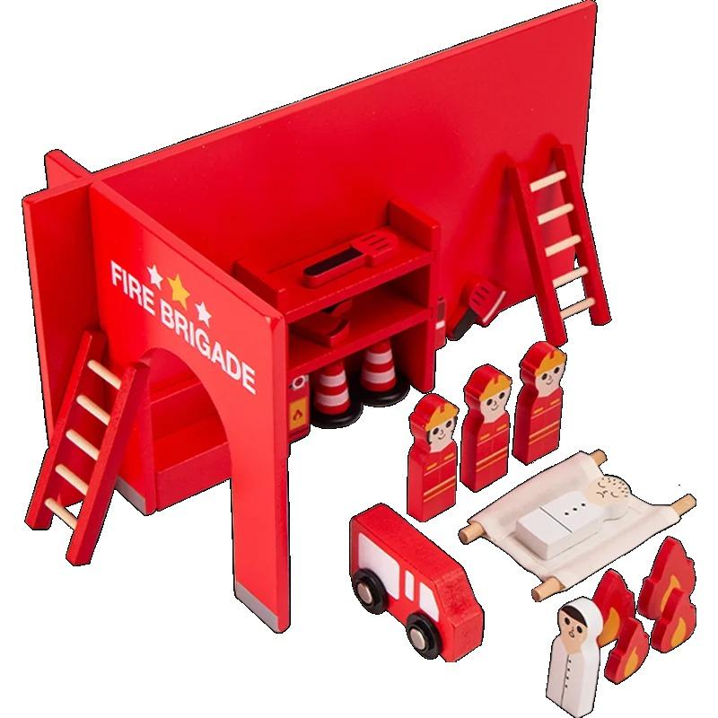 Montessori Wooden Toys Children Fire Station Police Station Simulation Toy Pretend Play Tools Construction Toy Motor Skills Kids