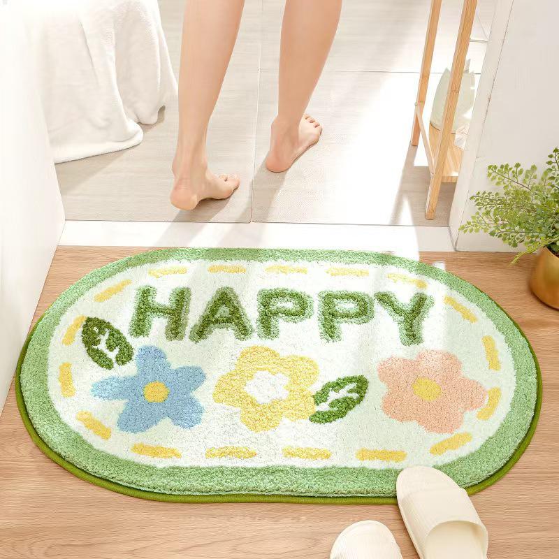 Fresh Floral Faux Cashmere Bathroom Mat - Stain & Wear Resistant Door Mat