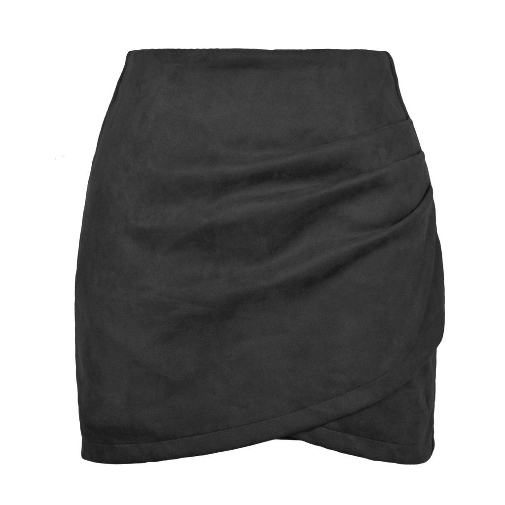 Suede Solid Color Buttocks Wrapped Skirt Pleated Irregular Zippered Short Skirt for Women's Clothing