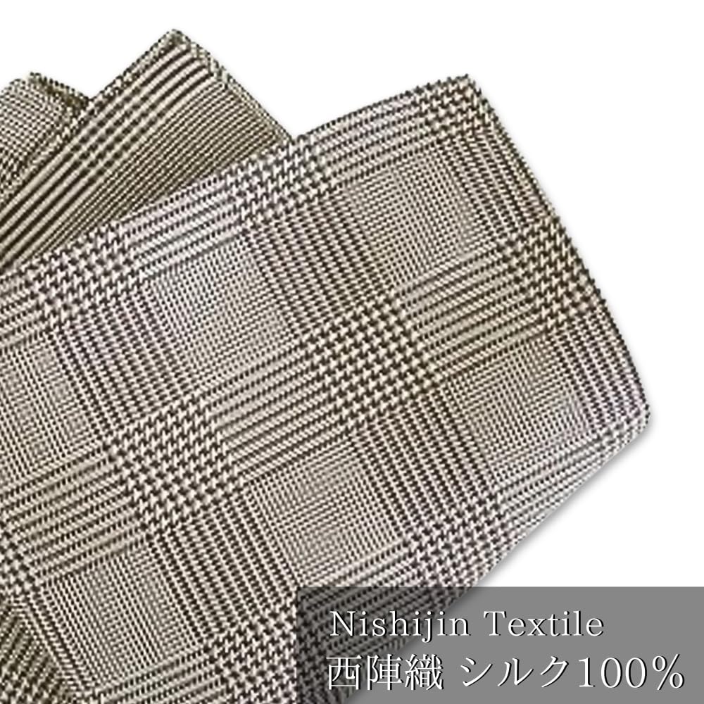 [D+ARTS] Pocket Square, Glen Plaid Pattern, Silk, Kyoto Nishijin Weave, Made in Japan, Men's Suit Accessory, Fashionable Brown