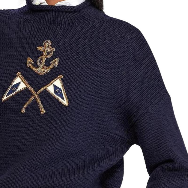 Ralph Lauren Crest Logo Embroidered Long Sleeve Pullover Knit Sweater Women 211762022-001