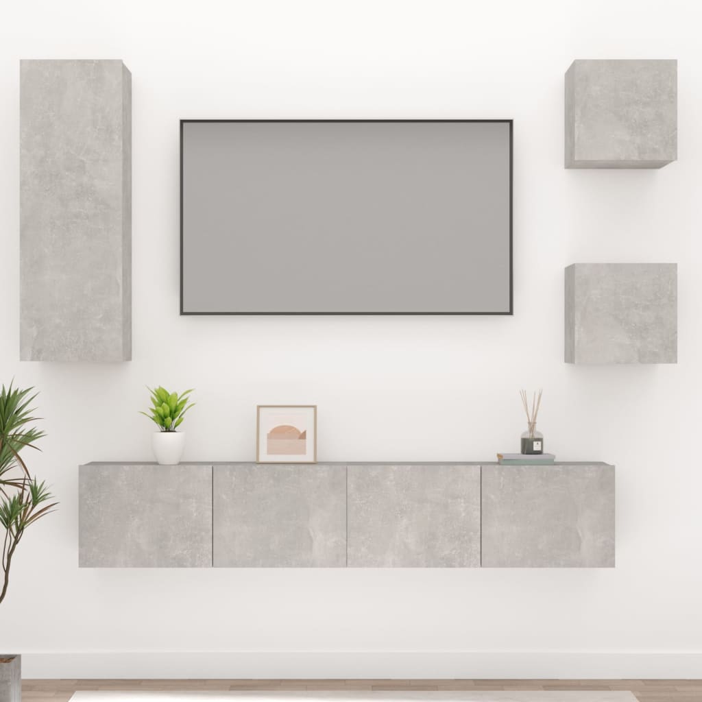 5 pc TV Cabinet Set Concrete Grey Engineered Wood