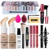 All-in-One Women's Makeup Kit Full Kit Set, 12 Colors Eyeshadow, Foundation & Primer, Lipstick, Eyeliner, Mascara, Contour Stick, Brow Soap