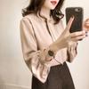 Women's Plus Size Autumn Lantern Sleeve Chiffon Shirt - Solid Color, Loose Fit, Long Sleeve, Korean Style