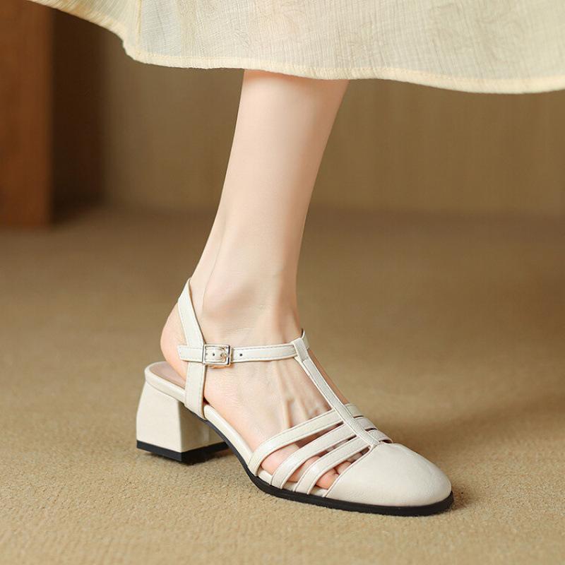 New Women's Bag Head Rear Empty Sandals Casual Large Size Shoes Soft Sole Women's High-heeled Sandals Round Head Summer Women's Shoes