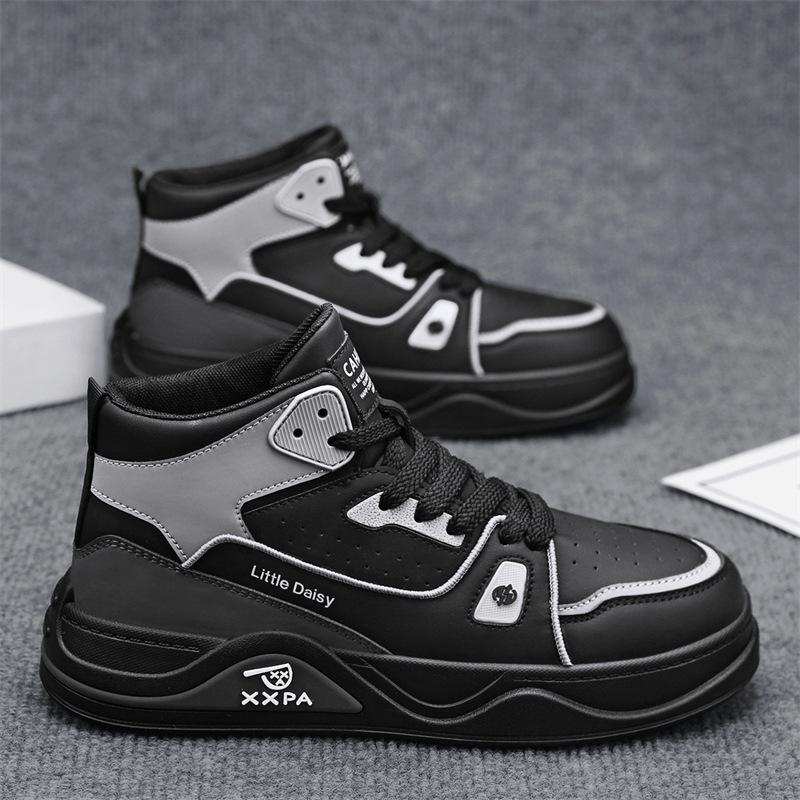 Men's Shoes New Platform Leather Surface Casual Board Shoes Punching Breathable Comfortable Lace-up Sports Shoes
