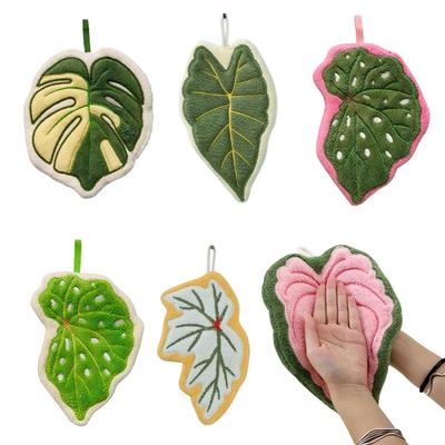 1Pcs Leaf Wipe Hand Towel Hanging Coral Fluff Handkerchief Kitchen Cleaning Rag Soft Absorbent Plant Hand Towels For Bathroom