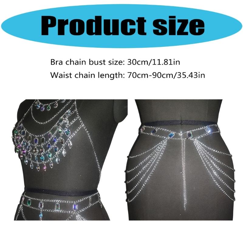 Rhinestones Body Chains Beach Bikini Bra Top Crystal Chest Chains Wasit Body Jewelry Accessories for Women Girls Gifts