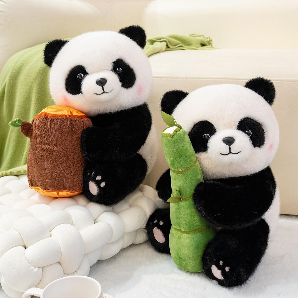 25/35CM Cartoon Panda Plush Pillow Holding Bamboo and Tree Stumps Lovely National Treasure Panda Toy Home Decoration Birthday