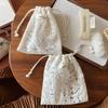 Earphone and Cable Organizer with Drawstring Closure, Multi-purpose Fabric Bag with Vintage Lace Design, Perfect for Travelling