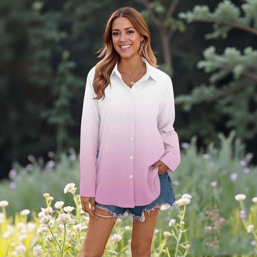 Top casual da donna alla moda a maniche lunghe con bottoni e taglio ampio