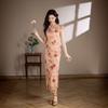 New Chinese-style improved cheongsam women's 1011 spring new pink flower slim-fit long daily wear retro dress