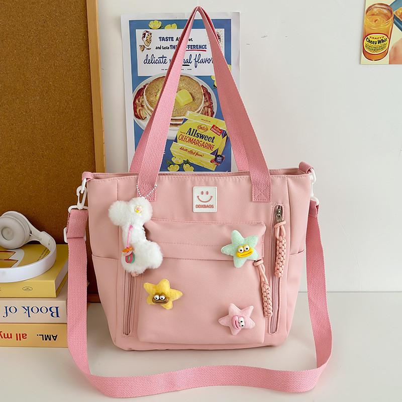 Cute Cartoon Nylon Shoulder Bag For Women And Men Large Capacity Lightweight Design розовый