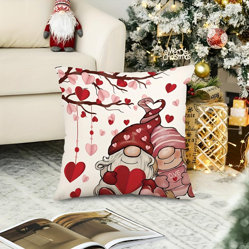 1 Valentine's Day Love Gnome Cushion Cover, Modern Zipper Cushion Bag, Machine Washed, Woven Decorative Cushion Cover with Heart and Striped Design