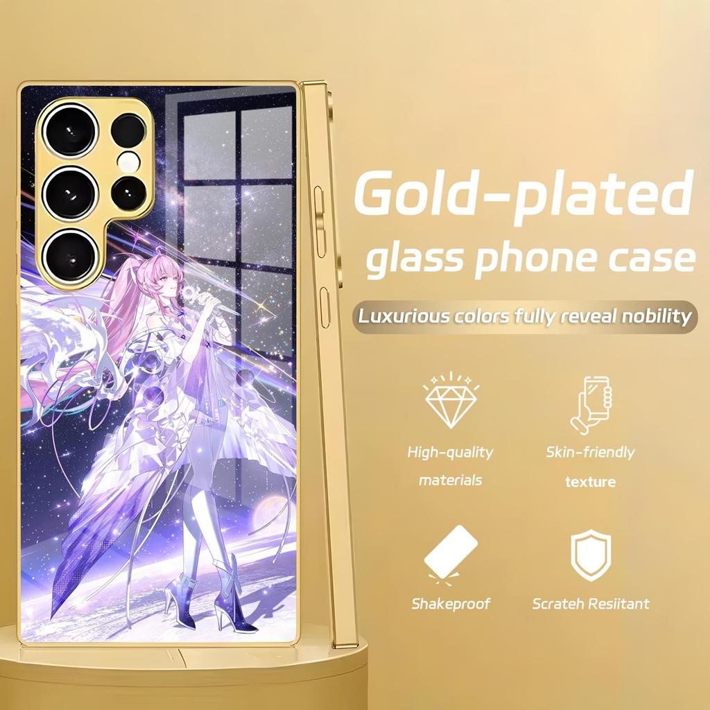 Phone Case For Samsung S26 S25 S24 S23 S22 S21 Plus Ultra Note20 Electroplated glass Phone Case Wuthering Waves AEMEATH