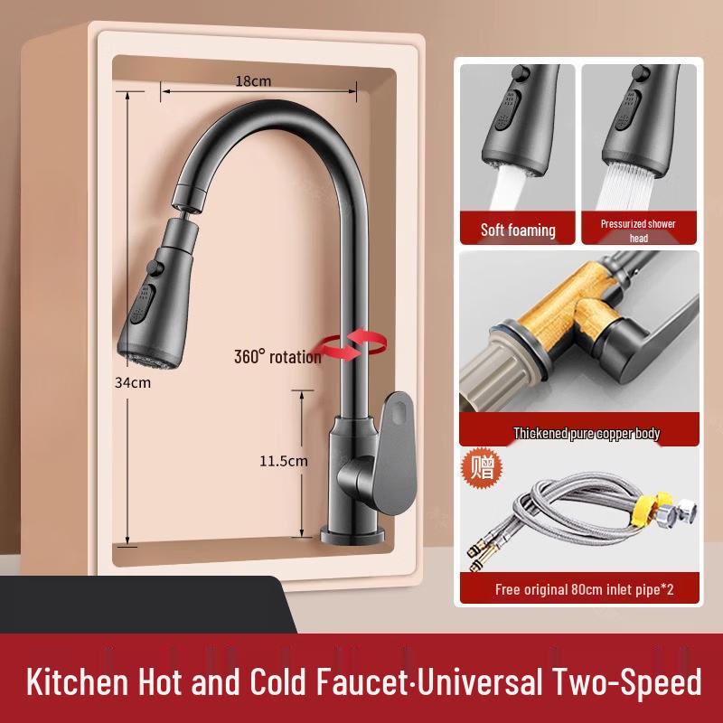 Brass Deck-Mounted Pull-Out Kitchen Faucet with Dual Spray Modes