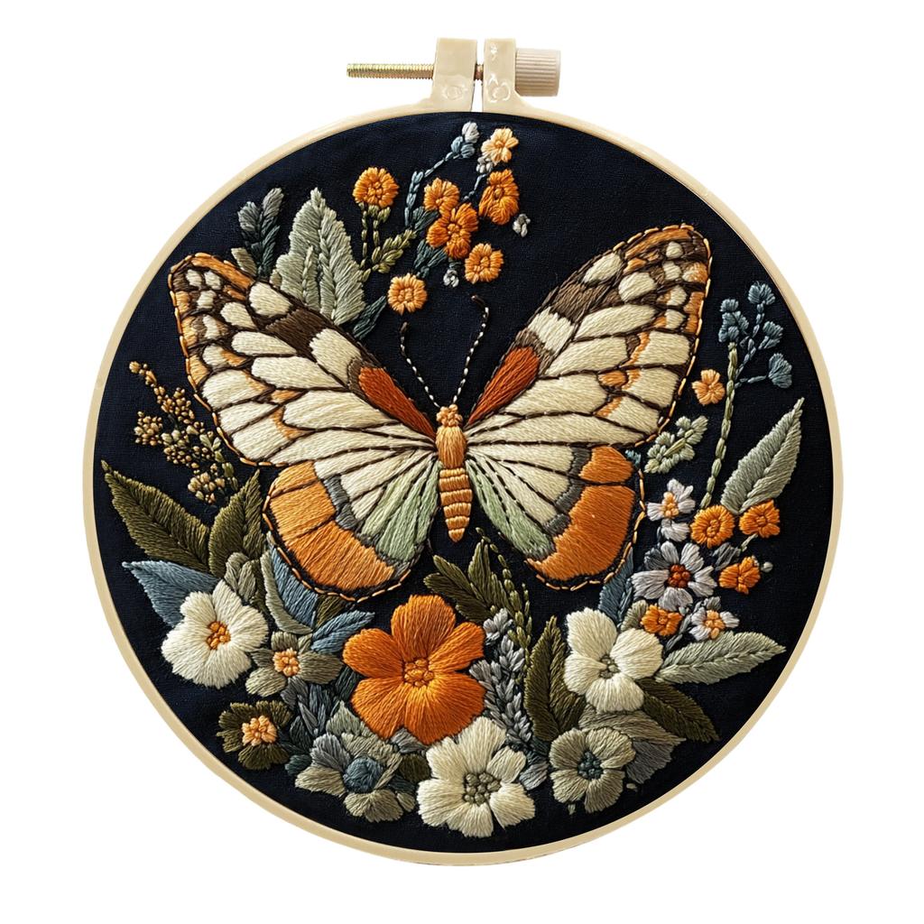1-Piece Butterfly and Flower Embroidery DIY Fabric Craft Kit (Includes Tools)