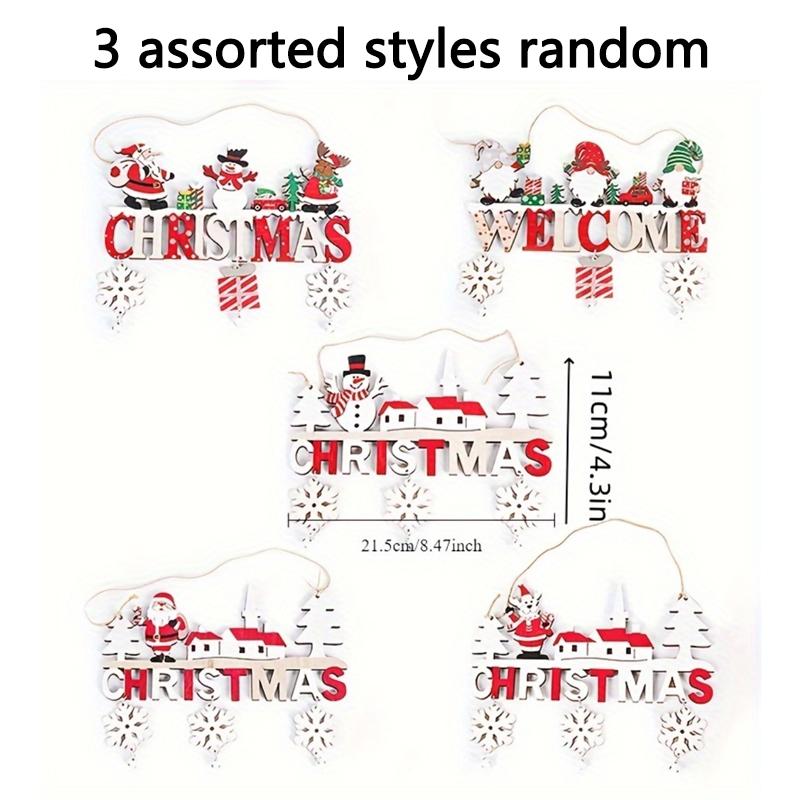 Xmas Wooden Welcome Hanging Plaque, 3 Assorted Styles Random, Christmas Santa Snowman Pendant Decor for Front Door, Window,Party