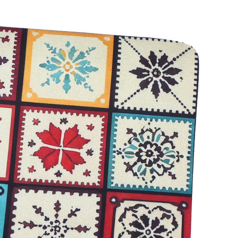Bohemian Tile Pattern Non Slip Kitchen Drying Mat Water Resistant Countertop Dish Draining Pad for Small Cafe Use