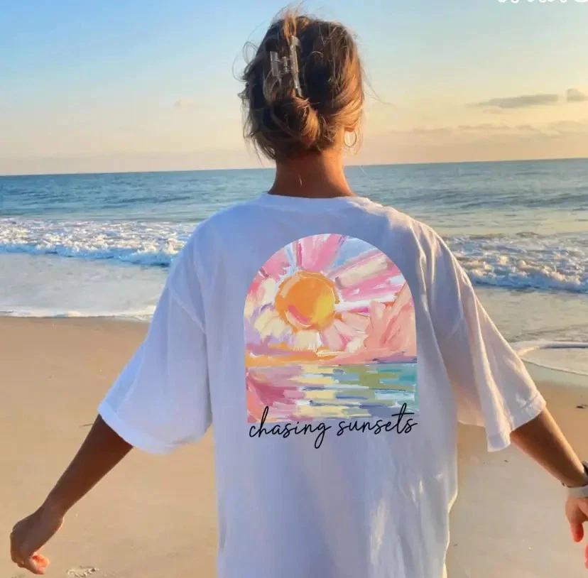 Chasing Sunsets Shirt, Summer Beach Shirt, Vacation Boho Vibes Tee 4XL