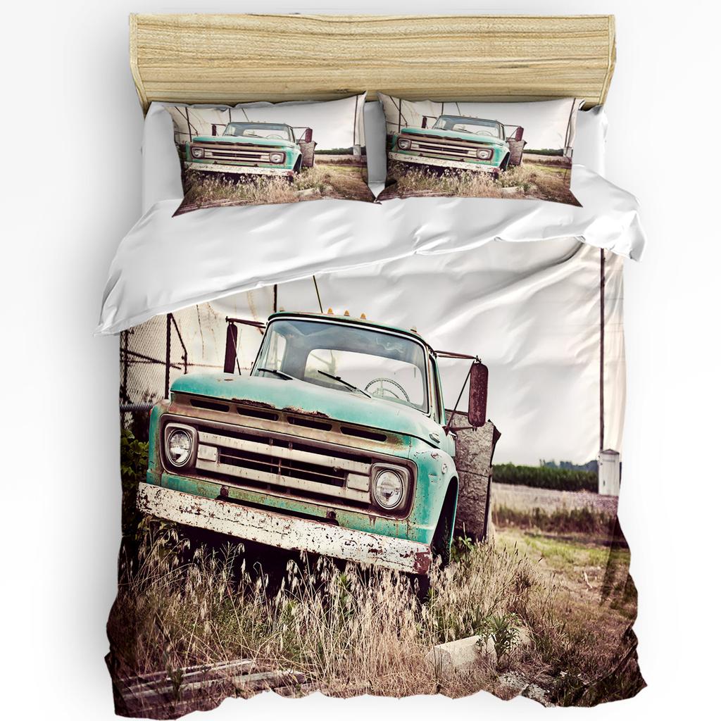 Antique Car Retro Truck Meadow Bedding Set 3pcs Duvet Cover Pillowcase Kids Adult Quilt Cover Double Bed Set Home Textile