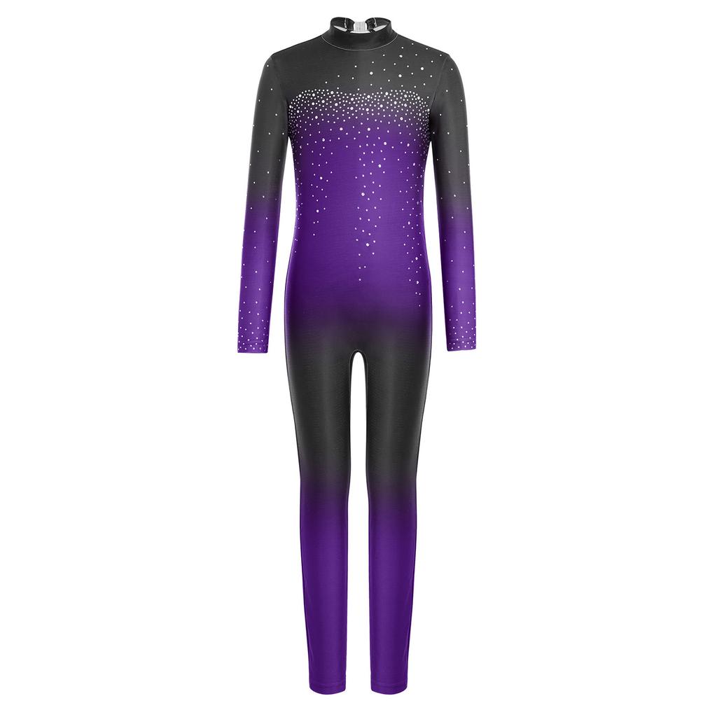 Macacão Feminino Cor Degradê Gola Alta Manga Longa Costas com Abertura Strass Brilhante Body