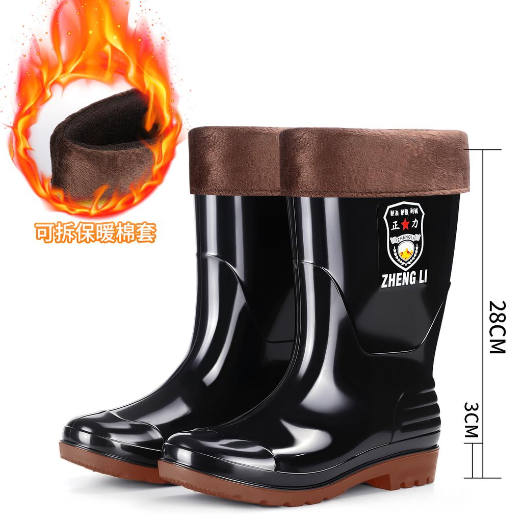 Zhengli high tube rain shoes men's medium tube waterproof rain boots non-slip beef tendons to keep warm