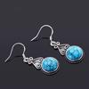 S Silver Drop Earring 10MM Round Turquoise Pendant Earrings Vintage Style Engagement Wedding Women Earrings