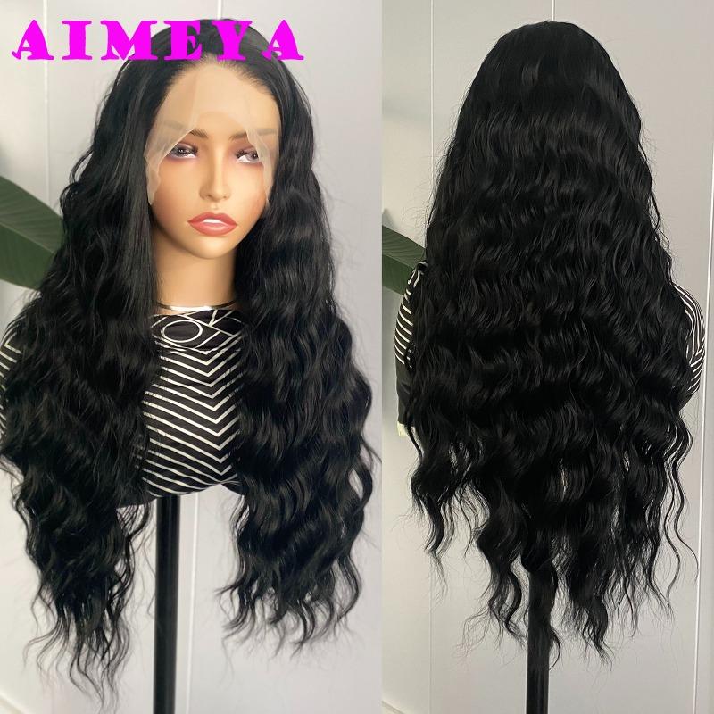 

AIMEYA Burgundy Lace Wig Long Body Wave Synthetic Hair Glueless 13x4 Lace Front Wig for Women Wine Red Wigs Daily Wear Cosplay (Black,18inches&1 PC&Lace Front Wigs) чёрный