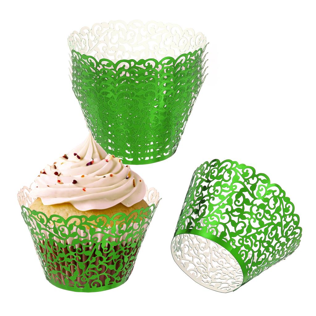 50pcs Baking Cups Standard Vine Decoration Laser cut Cupcake Wrappers Cake Toppers for Anniversary Birthday Weddings Parties