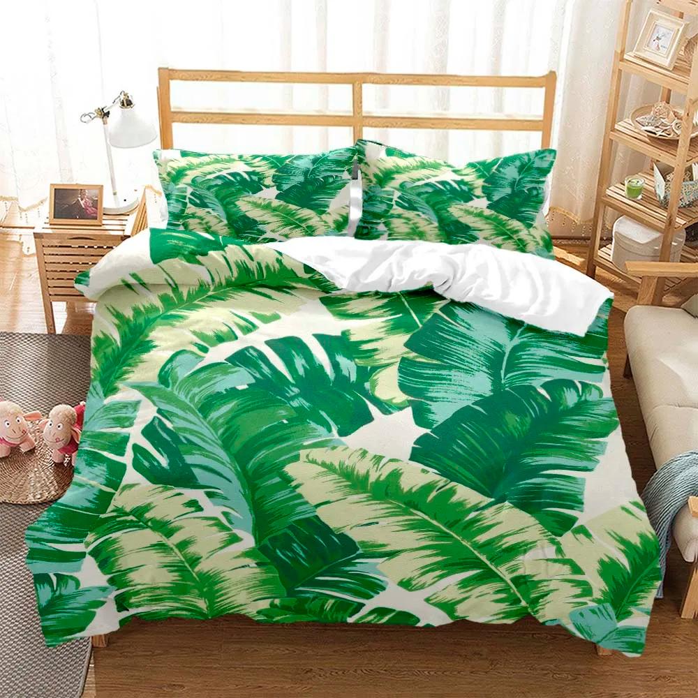 Fresh Green Leaf Minimalist Printed Quilt Cover Pillow Cover Queen Bedding Set Bedding Set Luxury Customized Bedding Set