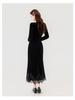 Autumn Elegant Velvet Dress with Square Neck and Lace Trim