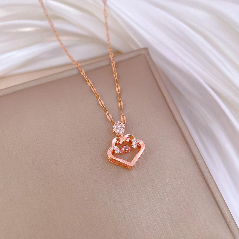 Water Drop Smart Light Luxury Temperament Gorgeous Full Diamond Necklace Female Versatile Collarbone Chain Titanium Steel Chain