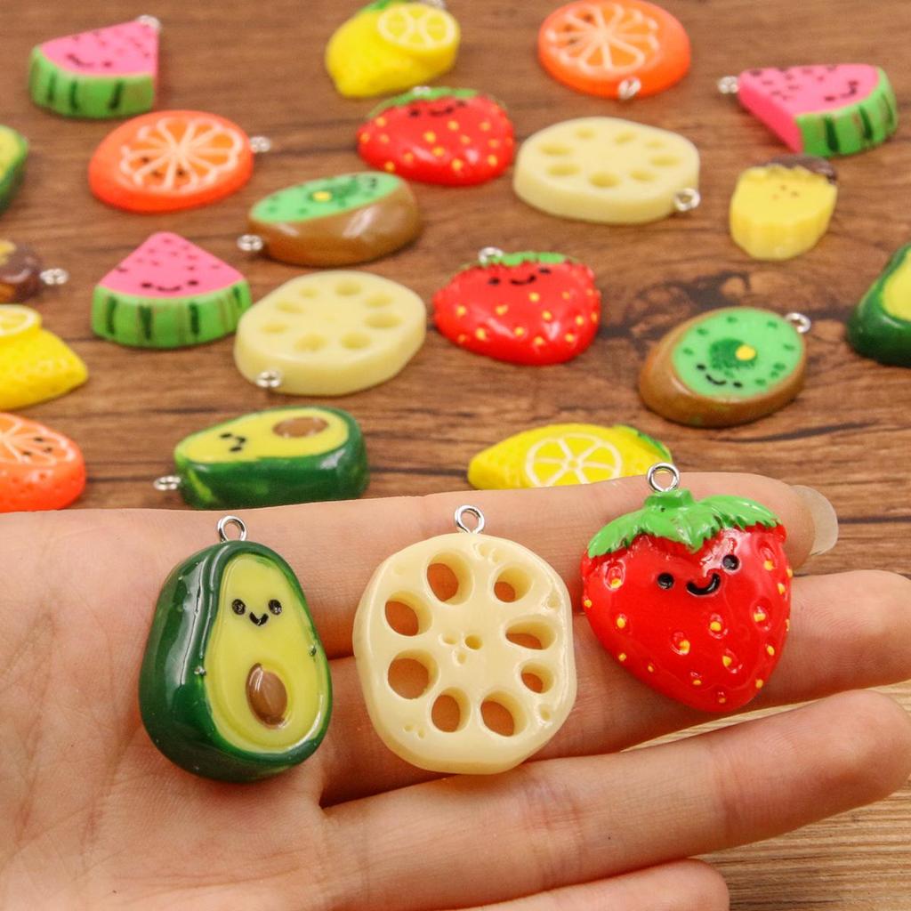 DIY Resin Accessories: Cute Fruit & Veggie Slice Series (Lemon, Strawberry, Watermelon, Lotus Root, Banana Pendants)