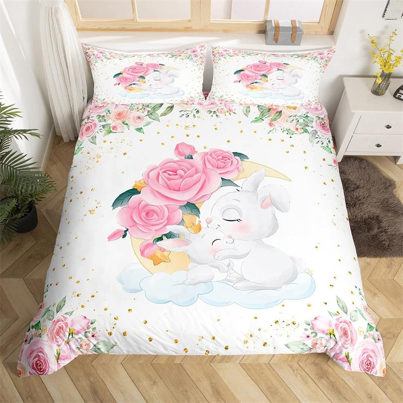 Cute Milk Cow Bedding Set King Cartoon Animal Duvet Cover Botanical Floral Comforter Cover Microfiber Farmhouse Bedspread Cover