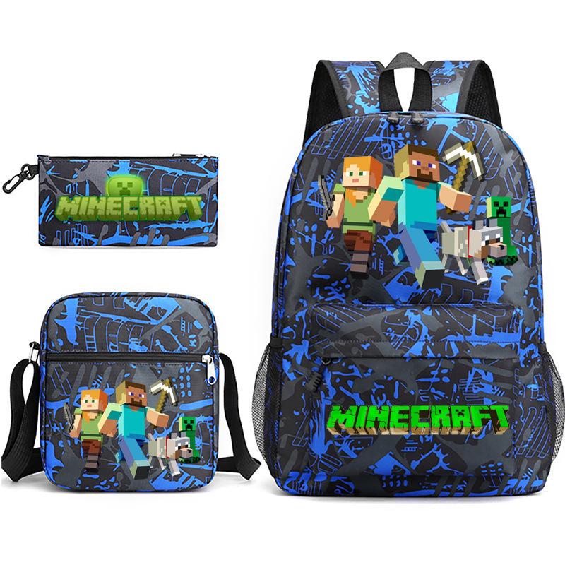 Large Capacity Schoolbag with Shoulder Strap; Student Three-piece Pencil Case Set