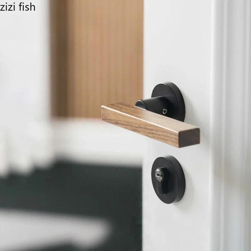 Walnut Wood Door Handle Magnetic Lock Indoor Silent Bedroom Door Locks Universal Split Lock Home Safety Locks Doors Hardware