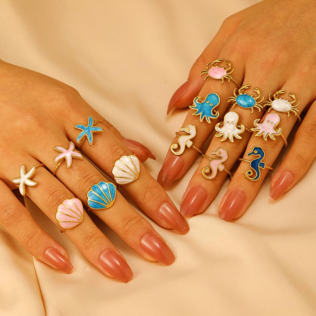 2026 Neuer Verstellbarer Öffnungsring Tropföl Super Süß Meereswind Meerestier Edelstahl Serie Ring