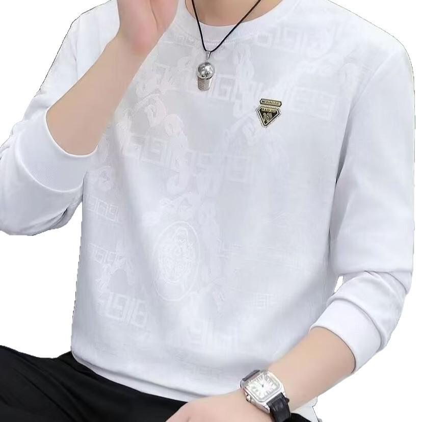 Men's Trendy Velvet-Lined Jacquard Sweatshirt: Warm Autumn/Winter Casual Long Sleeve