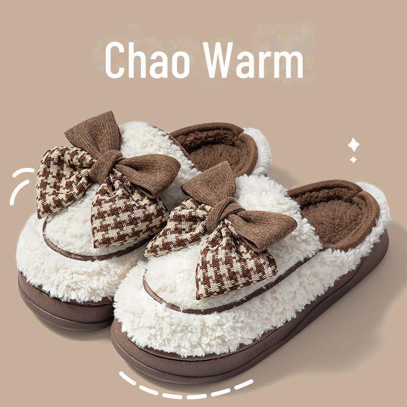 Женские тапочки из хлопка с бантом толстая подошва теплые сандалии для использования в помещении и на улице осеньзима 2024 г 40-41 1614₽