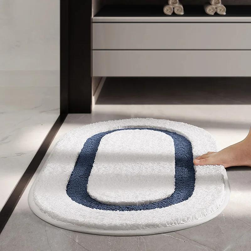 Luxusní vločkovaná koupelnová předložka - Obdélníková/Oválná protiskluzová koupelnová rohožka, Hrubý supervláknový absorpční koberec pro moderní domácí dekor
