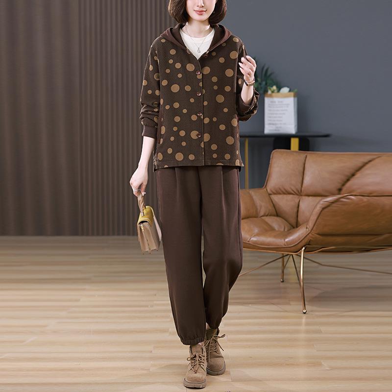 

Plus Size Casual Hooded Jacket & Harem Pants Two-Piece Set M (100-120 Jin)