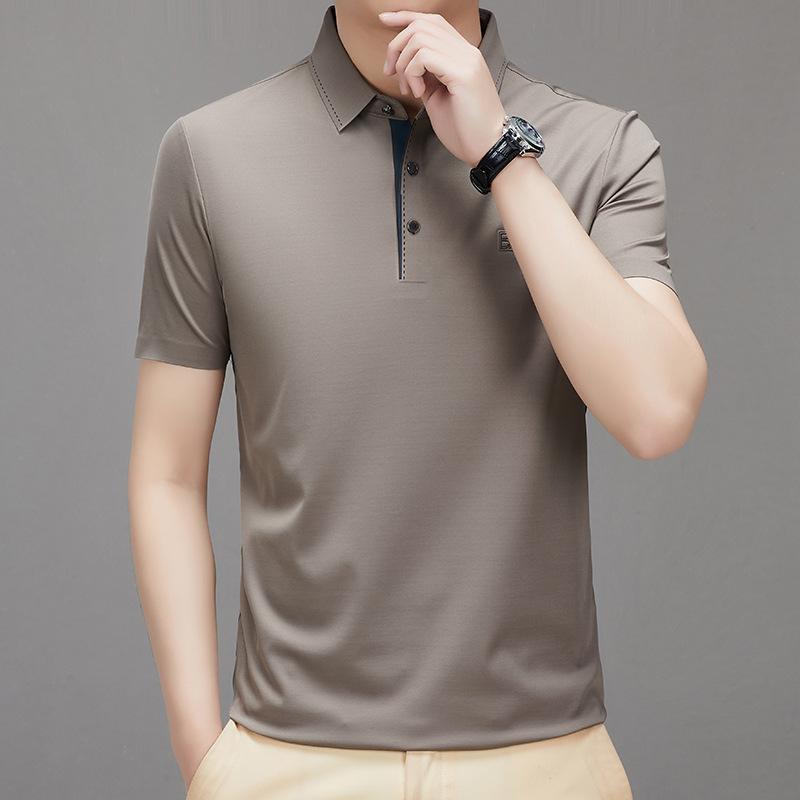 Men'S Lapel Short-Sleeved Seamless T-Shirt With Clothes Thin No-Iron Polo Shirt