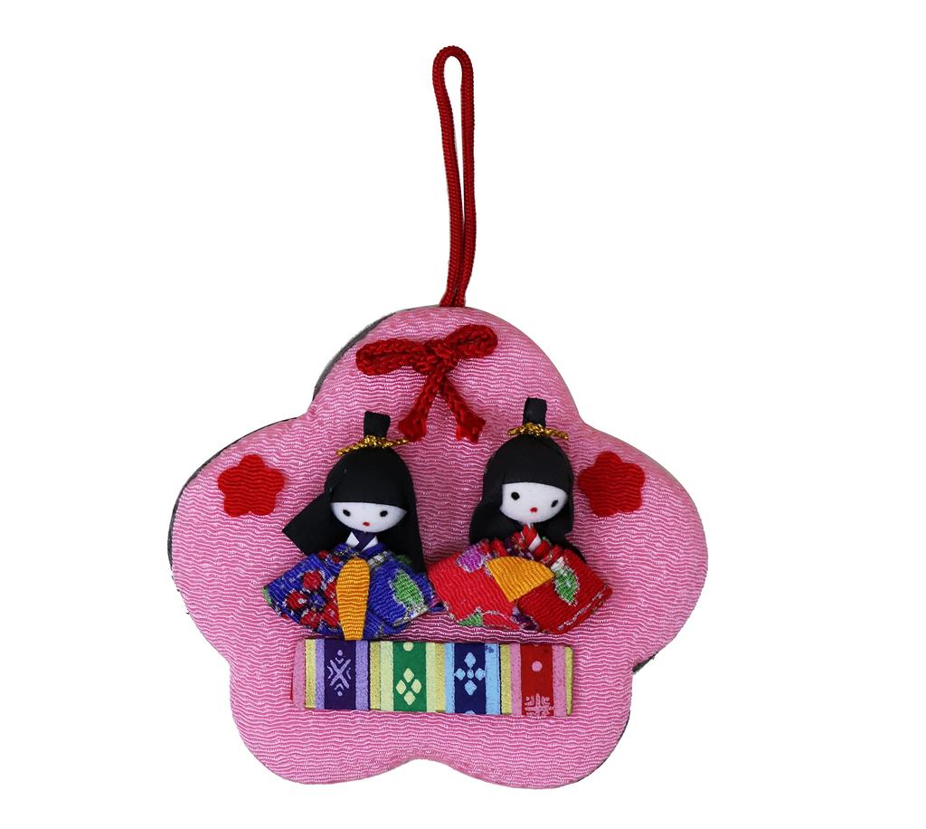Osaka Choseido Compact Mini Hina Chirimen Fabric Hanging Mini Plum Blossom Shaped Wall Hanging Height 9cm Dolls, Dolls, Dolls,