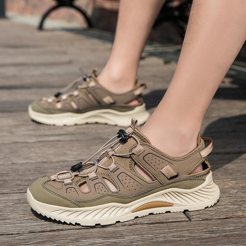 Mens Leather Beach Sandals Quick Dry Water Shoes Non Slip Summer Outdoor Walking Flip Flop Cool Casual Sandalias Man Beach Flats