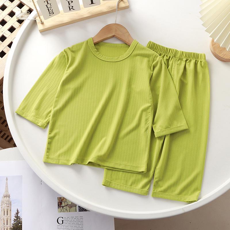 New Summer Kids' Solid Color 7-Sleeve Pajama Set