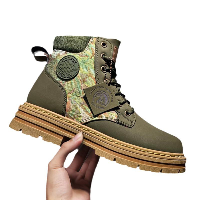 Autumn and Winter High Top Rhubarb Boots High Top Boots Fashion Martin Boots Tooling Boots Big Head Locomotive Shoes Men's Shoes
