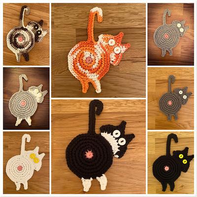 Peeking Cat Butt Coaster Lovely Non-Slip Funny Cup Pad For Home Kitchen Decoration Drinks Holder Handmade Knitted Gift